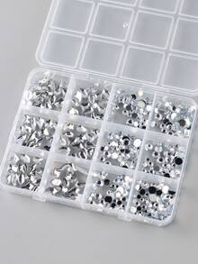 1 Box Luxury Nail Art Rhinestones, Transparent White Shiny Gemstone Heart & Water Drop Shaped 3D Nail Jewelry Decorations, Assorted Styles For DIY, Wedding Nails