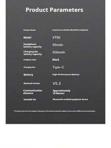 Lenovo XT80 Wireless Bluetooth Headphones Have Good Sound Quality, Long Battery Life, And Long-Term Hanging In-Ear Earbuds Are Painless And Noise-Reducing - Black - View 4