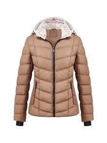 Chaqueta casual de mujer con bolsillos con cremallera, otoño/invierno - Marrón - Ver 3