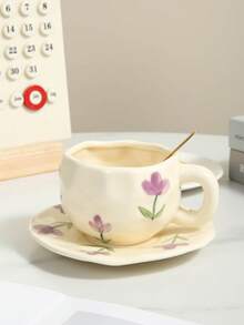 1 Set Personalized Creative Coffee Cup & Saucer, Ceramic Material, Suitable For Home, Office, Cafe - Multicolor - View 6