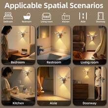 Lámpara de pared con sensor de movimiento con forma de cabeza de ciervo - Luz de pared LED inalámbrica recargable por USB, luz nocturna de inducción de 1200mAh, para oficina/dormitorio/escaleras, decoración navideña/de Halloween para habitación - Multicolor - Ver 6