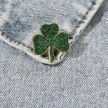 Four-Leaf Clover Rhinestone Brooch Shiny Lucky Leaf Shamrock Pin Brooch For Women Shirt Collar Clothing Accessories Good Luck Jewelry St. Patrick Day Decorations - D - Xem 2
