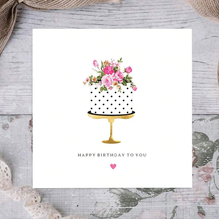 送给她的生日贺卡，女性生日贺卡，朋友、姐妹、阿姨、侄女的生日贺卡，蛋糕贺卡 - 彩色 - 查看 1