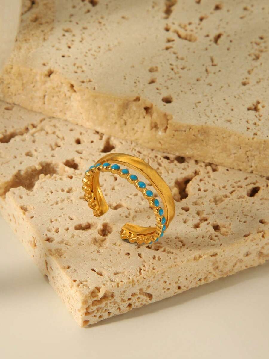 Personalized Stainless Steel Jewelry, Women's Oil Pressure Double Line Drip Colorful Oil Open Stainless Steel Ring