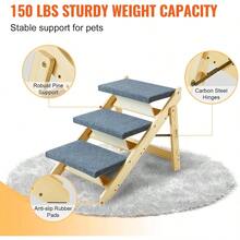 Wood Pet Stairs/Pet Steps 2-In-1 Foldable Wooden Dog Stair For Beds Sofa And Cars Dog Stairs And Ramp With 4 Steps For Small Medium Large Pet Up To 150 Lbs - 3步 - 查看 4