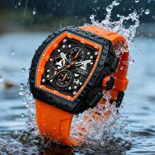 H Men Wristwatches, High-Accuracy Quartz Movement, Silicone Band, Waterproof, Calendar, Multi-Functional Design, Men's Dress Watches - Orange - View 7