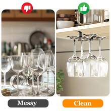 Under Cabinet Wine Glass Holder, Hanging Wine Glass Rack, Metal Wine Glass Hooks, Suitable For Home Bar, Holds 4 Stemmed Glasses Each