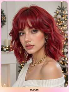 Modische und verspielte weinrote 14-Zoll-Kurzhaar-Bob-Perücke aus hitzebeständigem synthetischem Material für Frauen, für Cosplay, Y2K, Festivals, Geschenke, Halloween-Kostüme