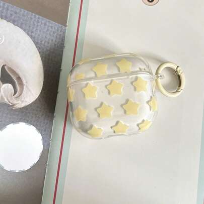 极简黄色透明星星挂环耳机保护套，兼容 Pro 2，可爱苹果4极简3新款1/2代女士耳机保护套