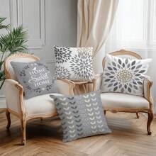 MEMNUN 4 piezas Fundas de cojín modernas y sencillas con estampado geométrico gris, floral y de hojas "Home Sweet Home", de tela de terciopelo melocotón con impresión de un solo lado, en tamaños 17.7*17.7in(45*45cm)/19.69*19.69in(50*50cm)/15.75*15.75in(40*40cm), adecuadas para la decoración del hogar, cojines de sofá de la sala de estar, todo el año, gran regalo - Multicolor - Ver 10