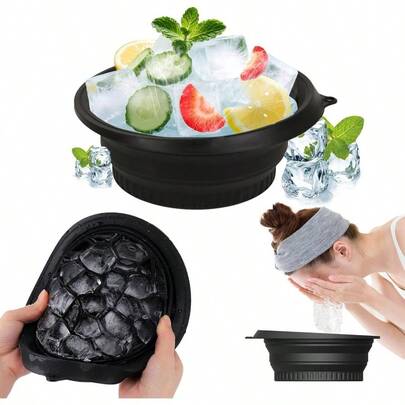 Face Bath Bowl, Foldable Silicone WashBasin, Quick Cooling Wash Basin, Portable Washing Basin, Built In Tray Feature, para aliviar la hinchazn, aliviar la piel negro