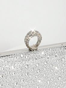 Sac de soirée élégant pour femme avec décoration de strass, sac à main de luxe brillant de forme boîte, convient pour les mariages, les galas et les événements formels, sac à main de fête, sac à bandoulière - Argent - Voir 3