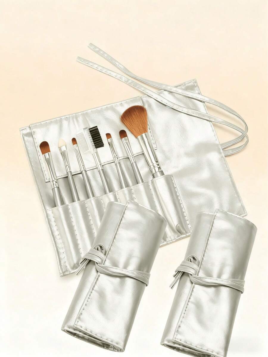 7 pièces Ensemble de pinceaux de maquillage avec étui de rangement, kit de pinceaux de maquillage professionnels pour le visage, l'ombre à paupières, la base, le mélange et la poudre, pour débutants et professionnels, pinceaux de cosmétiques portables pour le voyage