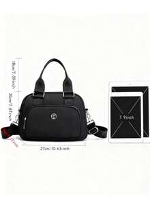 女士时尚牛津布手提包，大容量尼龙单肩包，斜挎包 - 黑色 - 查看 8