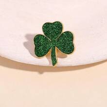 Four-Leaf Clover Rhinestone Brooch Shiny Lucky Leaf Shamrock Pin Brooch For Women Shirt Collar Clothing Accessories Good Luck Jewelry St. Patrick Day Decorations - D - Xem 3