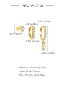 3pcs 925 Sterling Silver Classic Geometric Cubic Zirconia Stud Earrings Set, Exquisite Jewelry Suitable For Women's Daily, Party And Holiday Wear