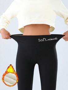 Women'S Thermal Leggings - Extreme Cold Weather Pants With Non-Slip Grip, Stretchy Winter Pants For Everyday & Formal Outfits - Elegant Leggings For Fall/Winter Seasons, Winter Leggings, Cold Weather Apparel, Embroidered      Comfortable Stretchy Plush Pants - Embroidered Style - Autumn And Winter For Women - Thickened And Lined Leggings - High-Waisted Elastic Trousers For Winter Warmth    High Waist Stretch Leggings With Embroidery And Fleece Lining - Warm, Thick Fit For Autumn And Winter, Machine Washable, High Waisted Leggings - màu đen - Xem 4
