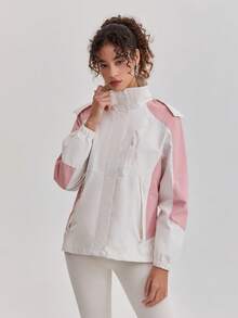 1 Áo khoác gió nữ phối màu mùa xuân/thu, chất liệu nhẹ, chống thấm nước, thích hợp cho hoạt động thể thao ngoài trời, chạy bộ, leo núi, tay dài, màu trắng. - trắng - Xem 11