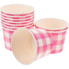 Vasos Desechables para Postre de Papel 16oz Tazones para Helado y Pudín 10 Piezas Diseño de Cuadros Rosas Ideales para Fiestas Picnic y Cumpleaños - 1 - Ver 10
