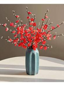 6/10/8pcs Artificial White Snow Plum Blossom, Fake Mulberry, Plastic Material, Suitable For Bedroom, Wall, Home, Hotel, Office, Wedding, Party And Garden Decoration, Can Also Be Used As Centerpiece Decoration, Room Decor, Home Decor, Autumn Decor, Wedding, Bedroom Decor, Wall Decor, Wedding Decoration, Room Decor, Home Decor, Autumn Home Decor, Wedding Decor, Wedding Decoration, Autumn Home Decor - Red - View 9
