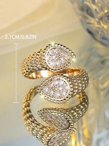 1pc Creative Double Water Drop Shaped White Cubic Zirconia Gold Plated Ring, Suitable For Daily Wear, Valentine's Day, Party, Banquet, All Seasons - Yellow Gold - View 4