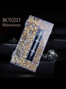 21-Frame Manicure Flat Rhinestone Set, 2500 Round Diamonds And 600 Flat Special-Shaped Diamonds, Multi-Shaped Rhinestone Rhinestone Set Box With Diamond-Stick Pen, Suitable For Nail DIY Decoration - Champagne - View 5