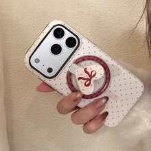 GUCADI 1pc Magnetic Solid White & Black Dot + Black & White Pearl Bow Magnetic Phone Holder Compatible With IPhone 16, 17 Pro Max, 14, Artistic, Fashionable, Personalized, Girly, Creative, Geometric, Minimalist, Niche