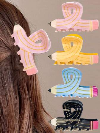 4 piezas de pasadores de pelo de unicolor para mujeres y niñas, pasadores de pelo con forma de lápiz, pasadores de pelo para maestras de vuelta al colegio, pasadores de pelo divertidos para maestras, adecuados para mujeres amantes de los libros y maestras, accesorios de pelo de invierno, pinzas de pelo casuales