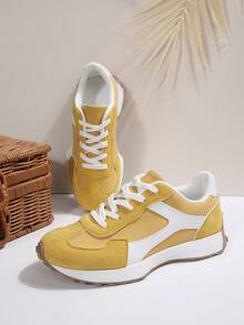 2025 Vintage Retro Style Lace-Up Casual Sneakers, Comfortable Platform Shoes For Women, Suitable For Outdoor Travel, Daily Commute, Lightweight Leisure Sports Shoes, Fits US Size 3.5-13 - Yellow - View 5