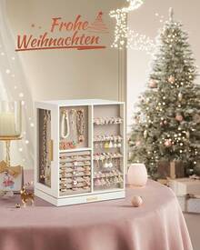 360° drehbare Schmuckschatulle mit 5 Schubladen, seitlichen Glasfenstern, großzügigem vertikalem Stauraum, offenem Design, Geschenkidee, Cloud