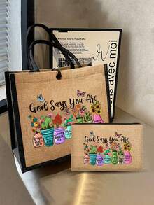 Bolsa de maquillaje de viaje linda impresa con "Dios dice que eres", organizador de cosméticos ligero, monedero para artículos de viaje esenciales, bolso y estuche de maquillaje, bolsa de estilo de vacaciones con diseño de letras, adecuada para bodas, cumpleaños, playas y vacaciones, es el mejor regalo para familiares y amigos. Esta bolsa grande es adecuada para estudiantes, regalo perfecto para el Ramadán, Eid, San Valentín, Navidad o Acción de Gracias. - Multicolor - Ver 6