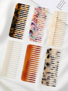 Acetate Tortoiseshell Wide-Tooth Comb, Large Size Wide-Tooth Comb Suitable For Thick, Curly, Wavy Hair, Pocket-Sized Design, Easy To Comb Hair. Hair Styling Set - Multicolor - View 8