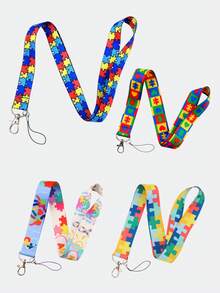 1条自闭症教育挂绳，带证件套，自闭症意识钥匙扣，带竖式证件套和拉链证件袋，非常适合教师和护士使用。