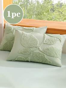 1个纯色浅绿色大叶子图案3D爱心枕套，毛绒材质，床上用品，超柔软，四季皆宜，可爱枕套（不含枕芯），适用于单人床、双人床、大号双人床、特大号双人床。 - 淡綠 - 查看 1