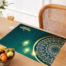 1/4/6 szt. lniane podkładki pod talerze z motywem latarenki Ramadan, błogosławieństwa Ramadanu, prezent na Ramadan, dekoracja Ramadanu, odpowiednie na stół jadalny, dekoracja całoroczna, zmywalne podkładki, wystrój domu, podstawki, maty na stół kuchenny, dekoracja na imprezy wewnątrz i na zewnątrz, wystrój domu, idealny prezent - Wielokolorowe - Zobacz 9