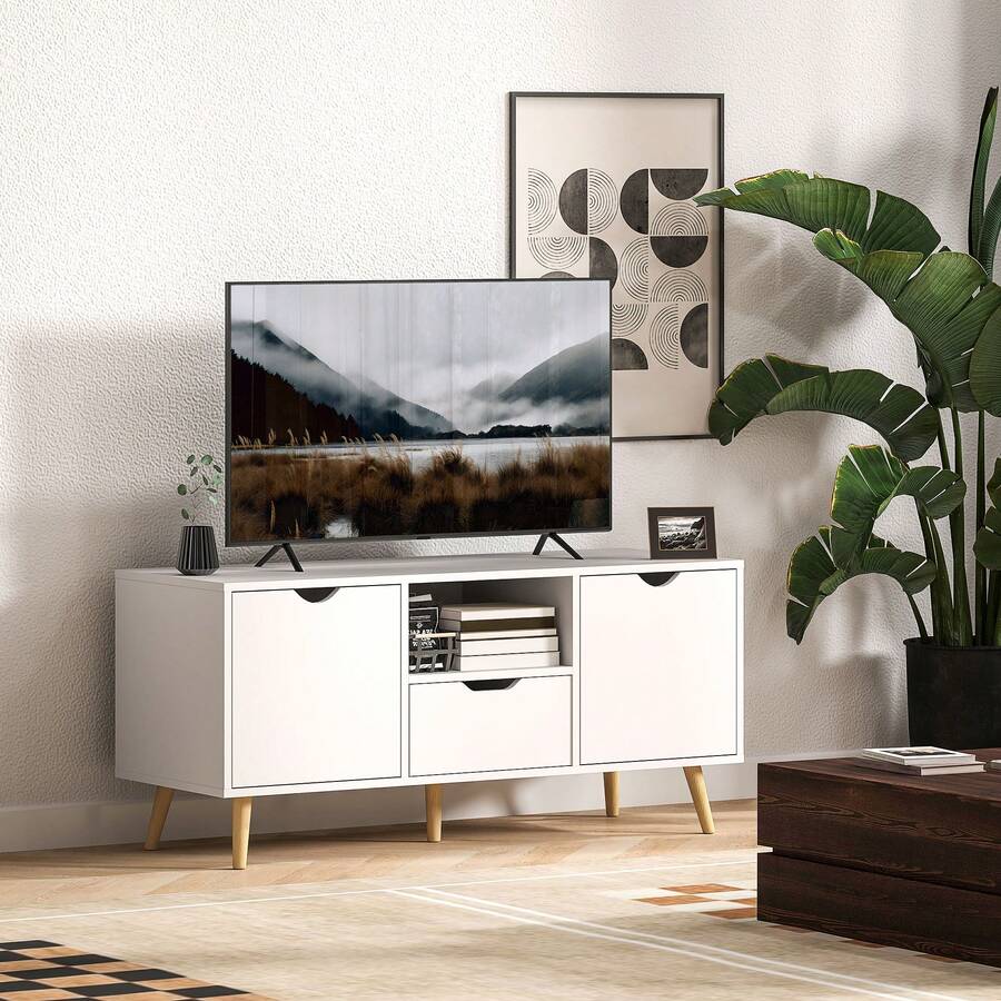 HOMCOM Suportes para TV e Centros de Entretenimento - Branco - Ver 1