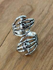 Nooxian 1 chiếc nhẫn có thể điều chỉnh hình đầu lâu và móng vuốt Gothic, phụ kiện nhẫn đeo tay phong cách Punk dành cho cả nam và nữ, quà tặng - Màu Bạc Cổ - Xem 7