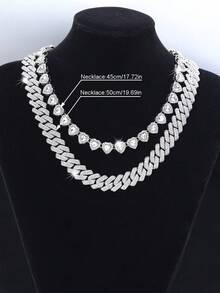 2件套酷炫男士首饰套装，心形链项链套装，男士圣诞礼物，嘻哈街头风叠戴首饰，适合派对、生日、情人节、感恩节等场合的礼物 - A - 查看 6