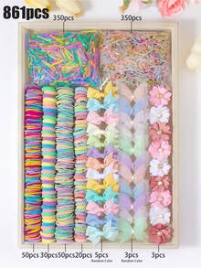 153/858/861/908pcs Pastel Color Hair Accessories Set, Includes Mesh Bow Clips, Rhinestone Bow Clips, Multi-Color Textured Bow Clips, Mesh Rhinestone Bow Clips, Chiffon Flower Clips, Faux Flower Clips, Mesh Bow Scrunchies, Star BB Clips, Mini Claw Clips And Multi-Color Thin Hair Ties, Suitable For Girls And Women For Daily, Party, Travel Use To Create Sweet And Cute Looks