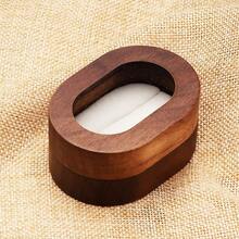 Oval Small Walnut Wooden Ring Box For 2 Rings, Ring Holder For Engagement Wedding Ceremony Marriage Birthday Gift (Beige Inner),BeigeInner - 米色內層 - 查看 5