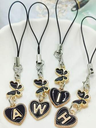 1 pieza Colgante de teléfono con encanto de corazón de metal y letra A-Z