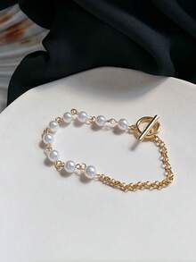 1pc Resin Faux Pearl Beaded Bracelet, Fashionable For Daily Wear - Imitation Pearl Bracelet - View 8