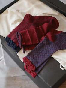 5 Pairs Women's Striped Mid-Calf Socks, Red And Blue Color, Suitable For Autumn/Winter, Indoor, Outdoor Activities And Sports, Fit For Young Adults Aged 18-40