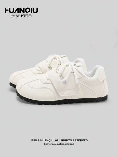 HUANQIU Women's Hook And Loop Trainers, Warm Thermal Lining, Casual Sports Shoes, Lightweight Slip-On For Winter