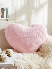 情人节心形抱枕，柔软粉色心形靠垫，可爱仿兔毛装饰枕，完美适用于情人节卧室、沙发、床和其他家居装饰，送给爱人的情人节礼物，粉色 - 淺粉色 - 查看 1