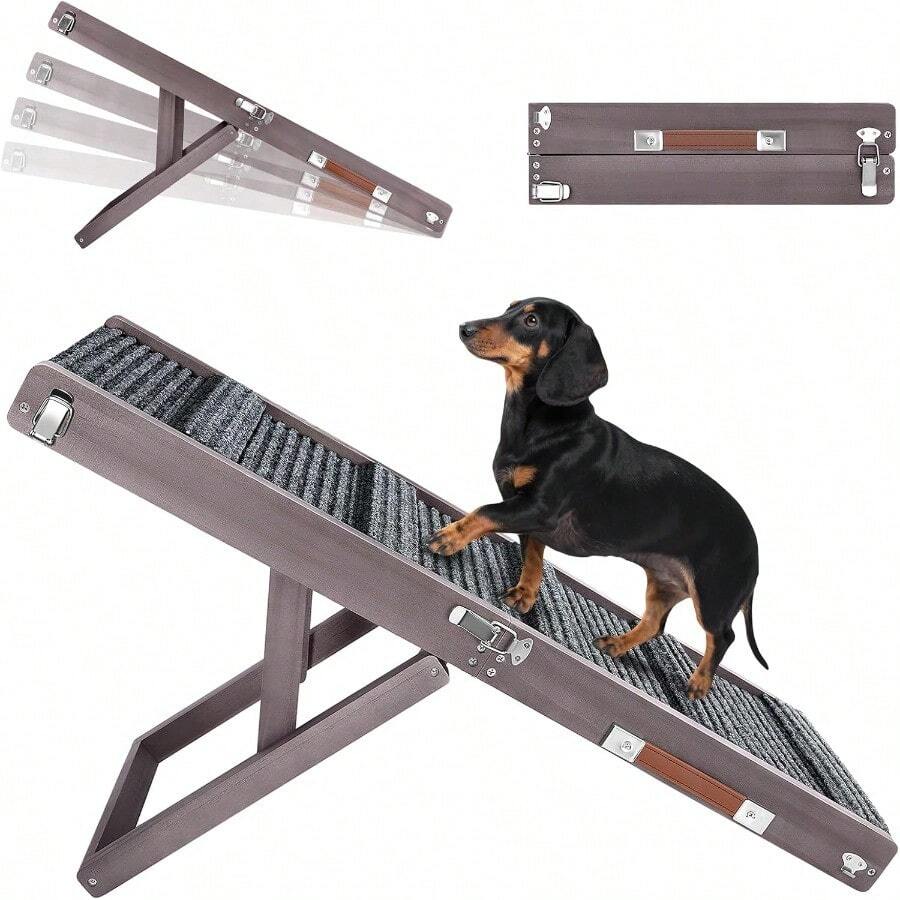 2025 Upgraded Dog Ramp For Couch Foldable Small Dog Ramp For Low Bed 4 Adjustable Height From 13'' To 21" Portable Stable Pet Steps With Non-Slip Pad Pet Ramps Use For Sofa Couch Stairs - Grey Purple - View 1