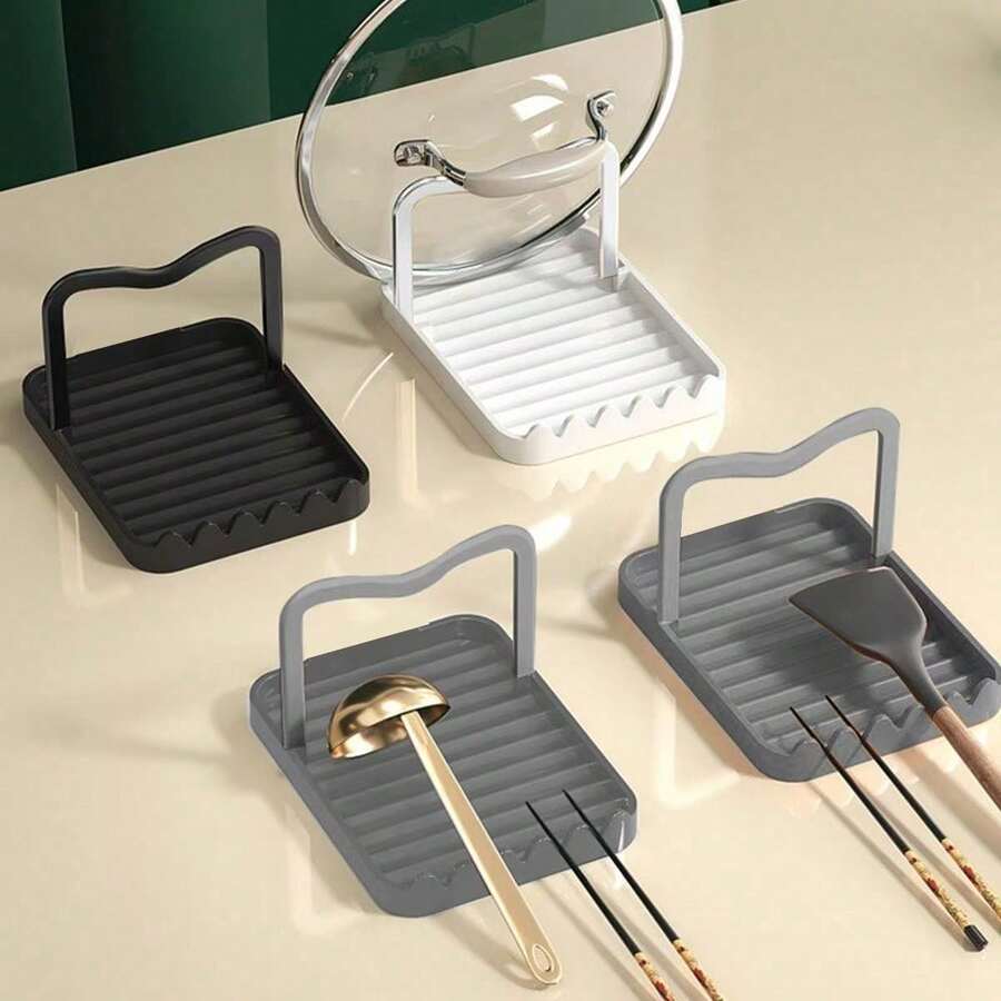 1pc Stainless Steel Spoon Rest And Lid Holder, Multifunctional Kitchen Utensil Rack For Ladle, Spatula And Pot Lid, Keeps Countertop Dry And Prevents Water Drips - Multicolor - View 1