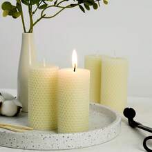 4支蜂蜡蜡烛，蜂巢纹理，蜂蜜香味，适用于蜡烛工艺、节日蜡烛装饰 | 非常适合母亲节、情人节、圣诞节、家居装饰、教堂、瑜伽、婚礼装饰（尺寸：3.50 x 10 厘米） - 彩色 - 查看 4