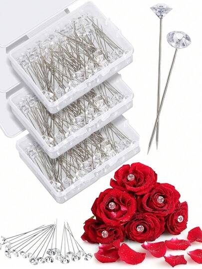 100 st. kristallkronnålar för bröllopsklänningar, buketter, perukdekorationer, lämpliga för alla hjärtans dag-blommor