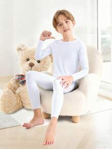1set Boys White Thermal Underwear Set Outdoor Cold Insulation Warm Base Layer Home Elastic Comfortable Autumn And Winter Gifts - White - View 5